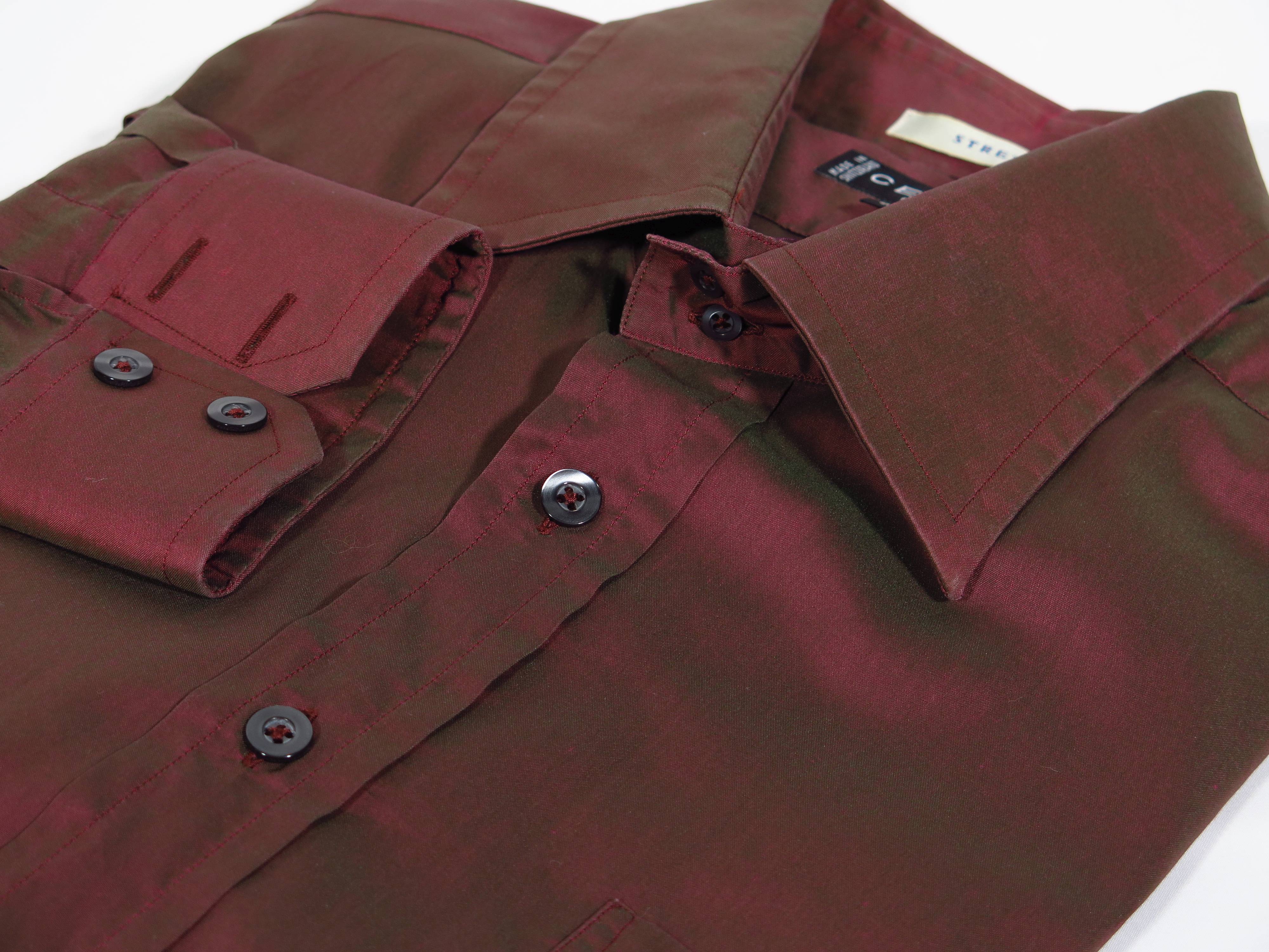 CELINE Homme Iridescent Burgundy Stretch Classic Shirt, 17.5 US